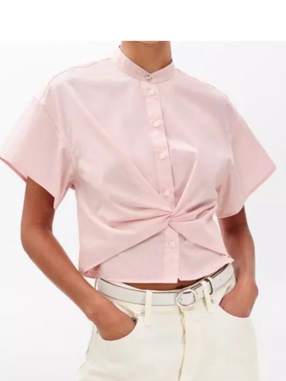 rag & bone Pale Pink Twist-Front Short Sleeve Button Down